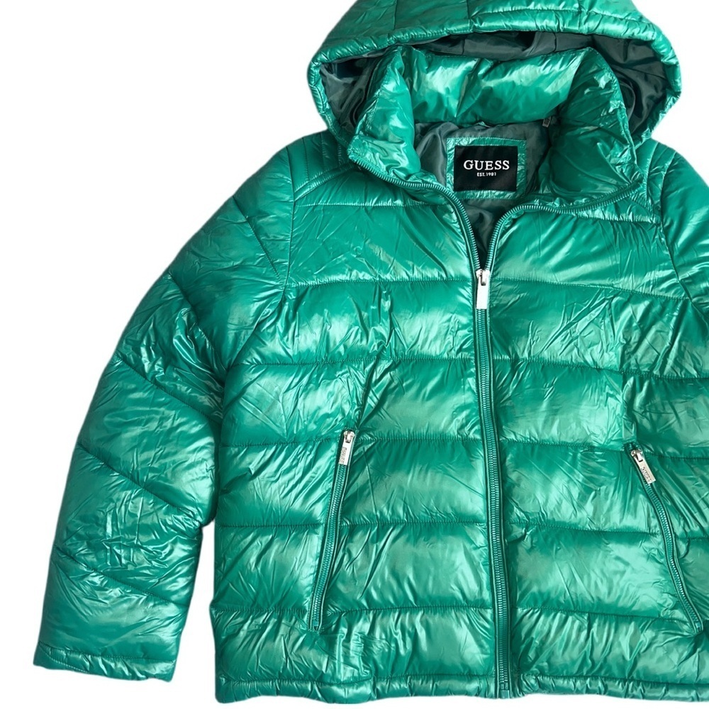 GUESS Emerald Green Hooded Puffer Jacket | Women’s Large | NWOT - Picture 4 of 10
